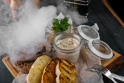 High angle view of food on table