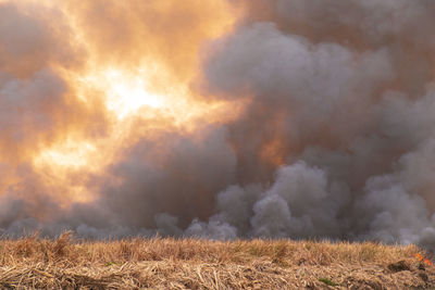 Low angle view of fire on field against sky