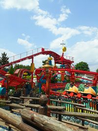 Low angle view of red structure against sky