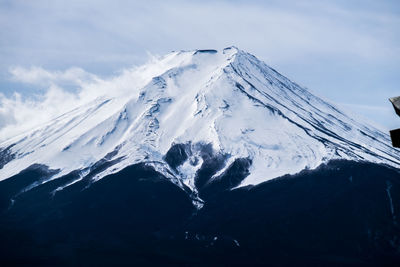 Aerial view of snowcapped mountains against sky