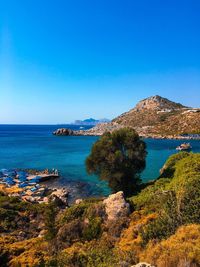 Scenic view of sea against blue sky