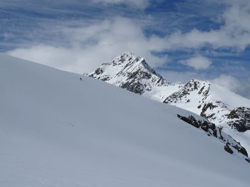 Scenic view of snow covered mountain against sky