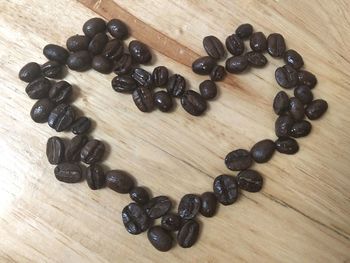 High angle view of coffee beans on table