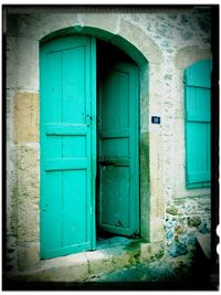 Closed door of house