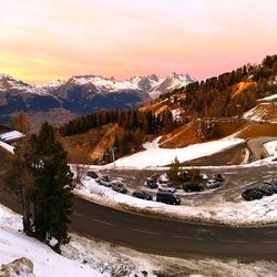 High angle view of snow covered mountains