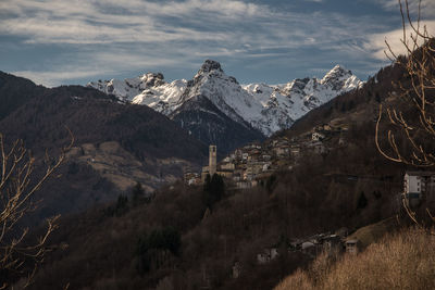 Scenic view of snowcapped mountains against sky