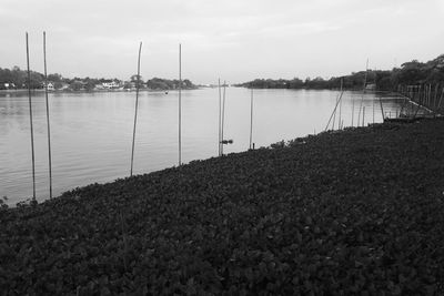 Sailboats on beach against sky