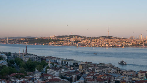 High angle view of city at waterfront