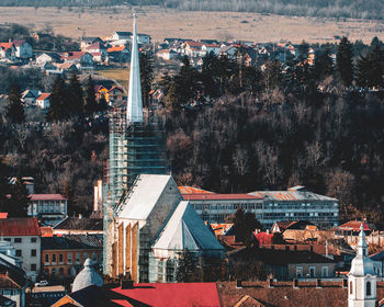 High angle view of buildings in city