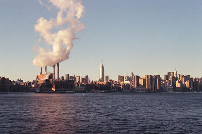 City skyline with river in background