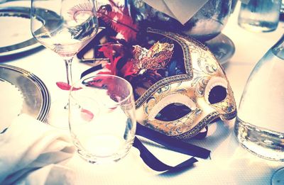 Close-up of glasses on table