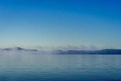 Scenic view of lake against clear blue sky