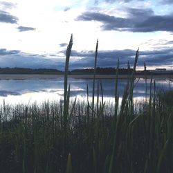 Scenic view of lake against cloudy sky