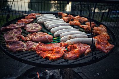 Close-up of meat on barbecue grill