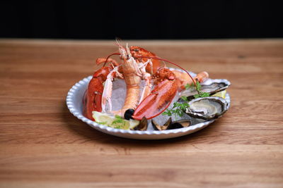 High angle view of food in plate on table