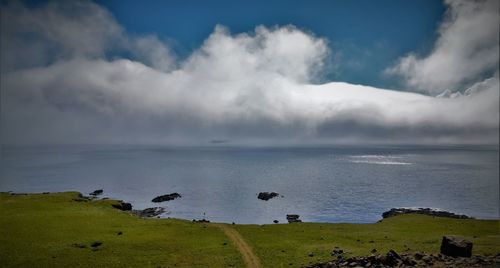 Scenic view of sea against cloudy sky