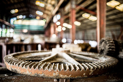 Close-up of machine in abandoned factory