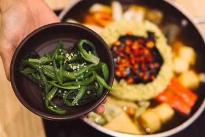 High angle view of soup in bowl
