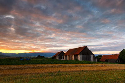 Traditional barns on the edge of a village in northern slovakia.