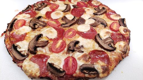 High angle view of pizza