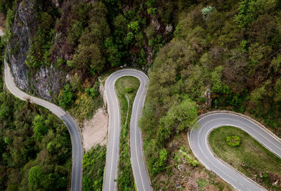 High angle view of road amidst trees in forest