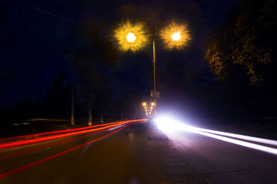 Light trails on street at night