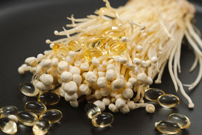 High angle view of pills on table