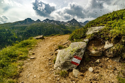 Scenic view of mountain range against sky