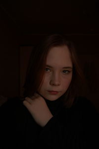 Portrait of girl in darkroom