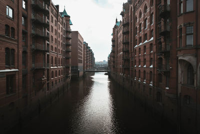 Canal amidst buildings in city against sky