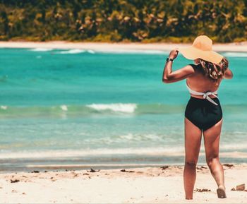 Rear view of man standing on beach