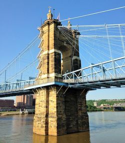 Low angle view of bridge over river against clear sky