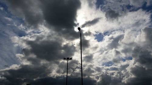 Low angle view of power lines against cloudy sky