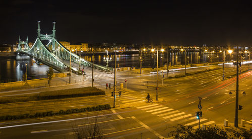 Light trails on road at night