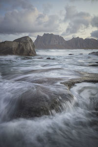 Water over rocks in lofoten islands