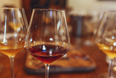 Close-up of wineglass on table