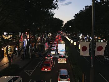 Cars on street in city at night