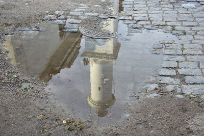 High angle view of puddle on street