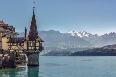 Scenic view of lake against clear sky