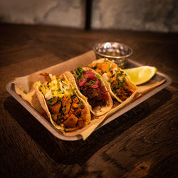 Close-up of food in plate on table