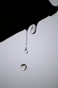 Close-up of water drop falling from glass