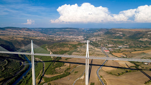 High angle view of highway against sky