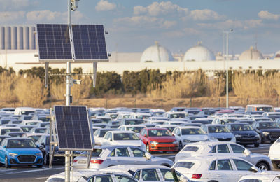 Cars against blue sky