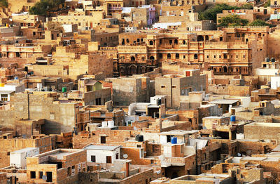 High angle view of houses in city