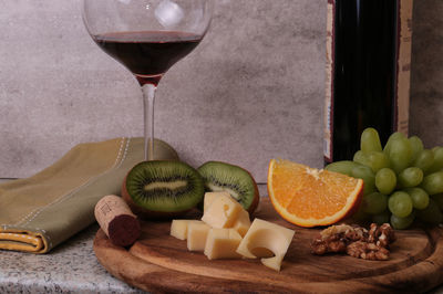 Close-up of fruits served on table