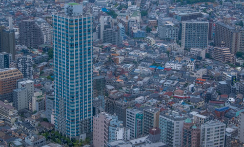 High angle view of buildings in city