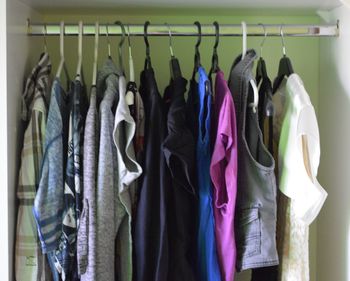 Close-up of multi colored clothes hanging