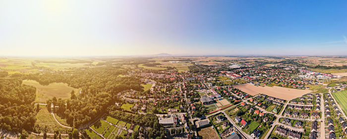 Small town cityscape in countryside area.