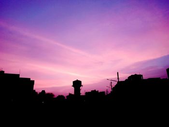 Low angle view of silhouette built structure against sky at sunset