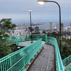 High angle view of street and cityscape against sky